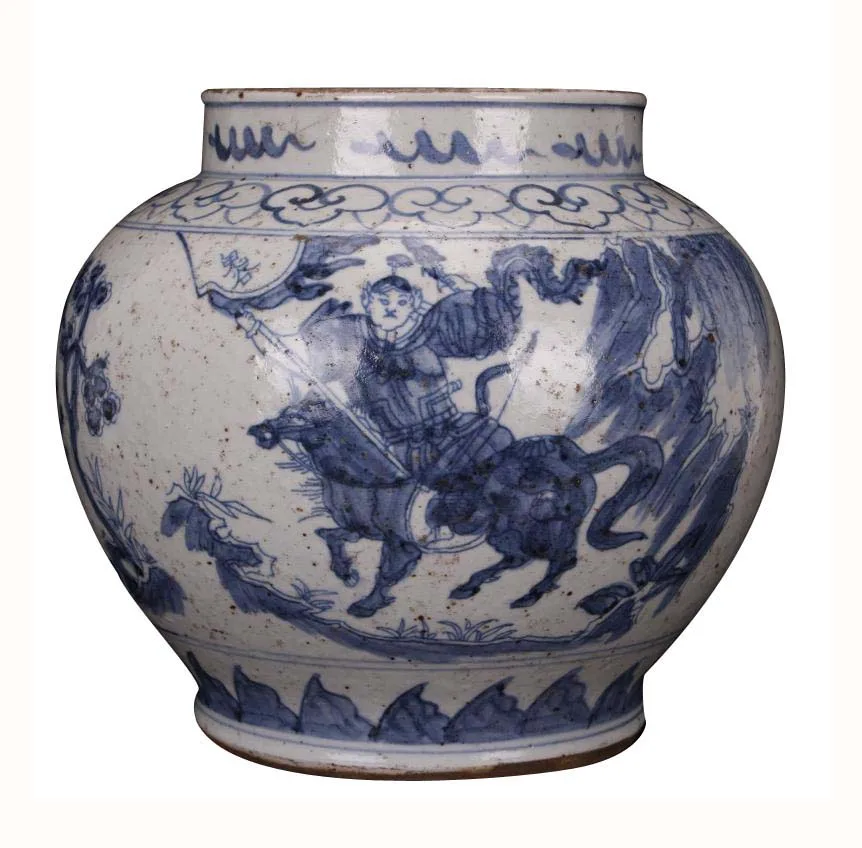 Antique Chinese Yuan Dynasty Blue and White Indoor Decorative Ceramic Planter Pot