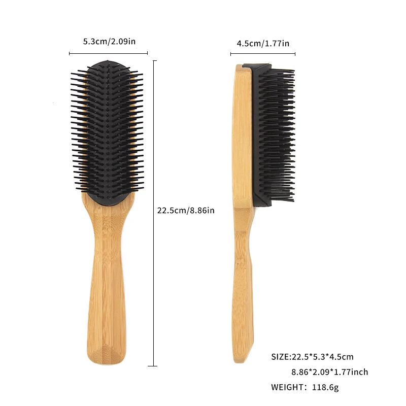 High Quality Hair Brush Private Label Wooden 9 Row Detachable Denman Styling Brush
