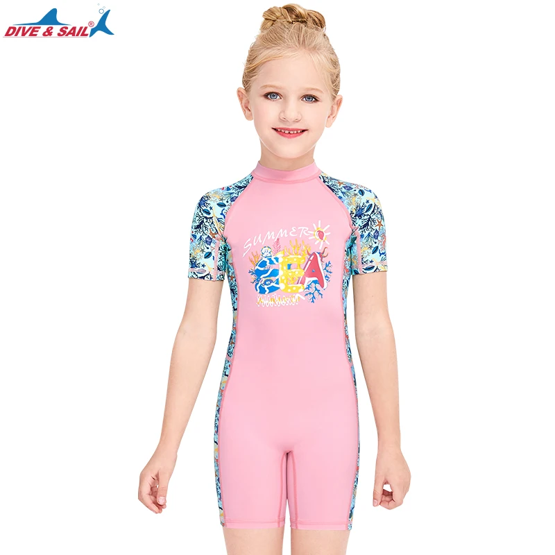 Оптовая продажа 2022 детская одежда для плавания с принтом дайвинга и паруса Цельный купальник защитой от ультрафиолета короткими рукавами девочек