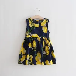 New Lemon Print Design Newborn Baby Clothes Girl Dress Summer Kids Clothing Cotton Sleeveless Princess Vest Dresses 0-6 Years