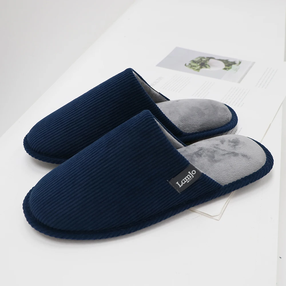 Wholesale Custom Men Winter Warm Home Indoor Fuzzy Plush Flat Soft Sole Memory Foam Hotel Slippers