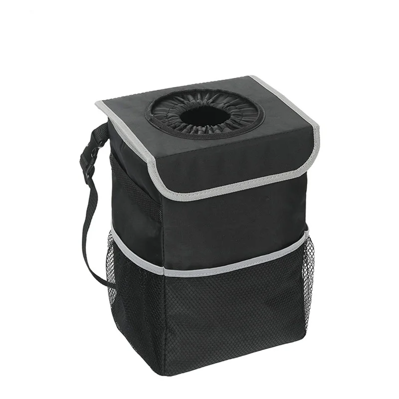 
Waterproof Car Trash Can with Lid and Storage Pockets 