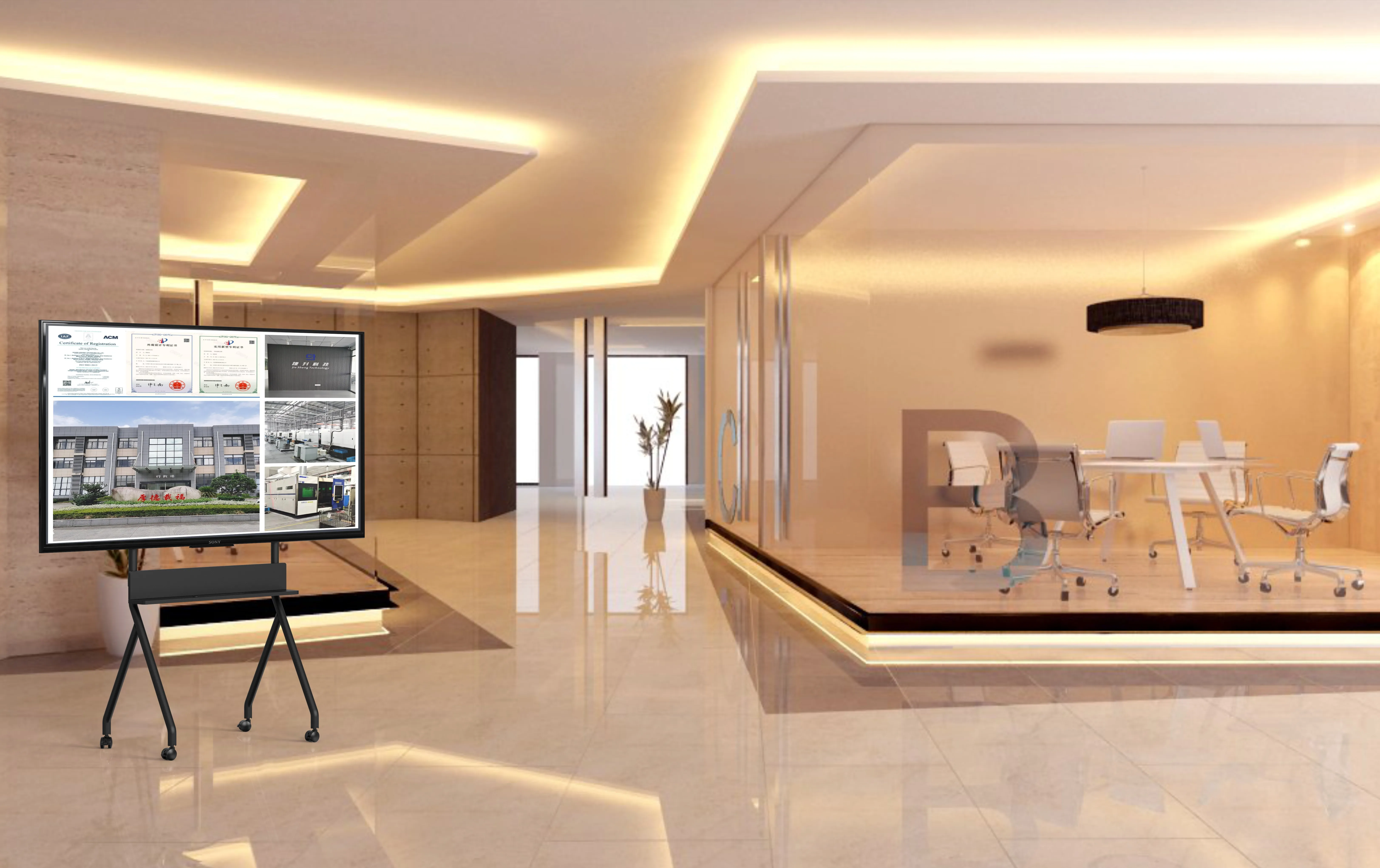 Mobile TV Cart Rolling Floor Stand Lockable Wheels Height Adjustable Trolley 55-86 inch interactive whiteboard tv display stand