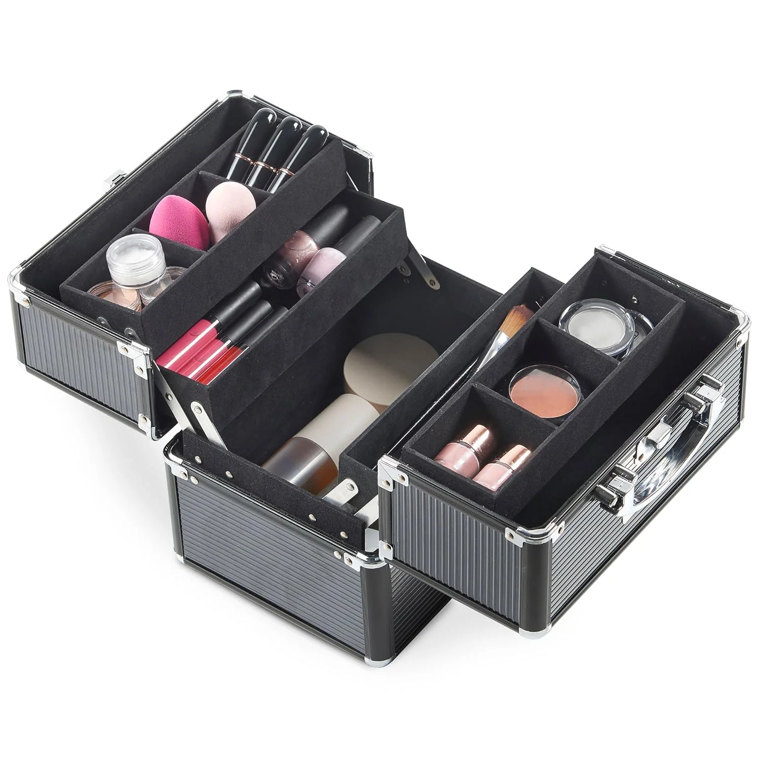 Professional Rose Gold Acrylic Makeup Artist Travel Train Case Open Closure Cosmetic Storage Organizer Printed Candy Flower