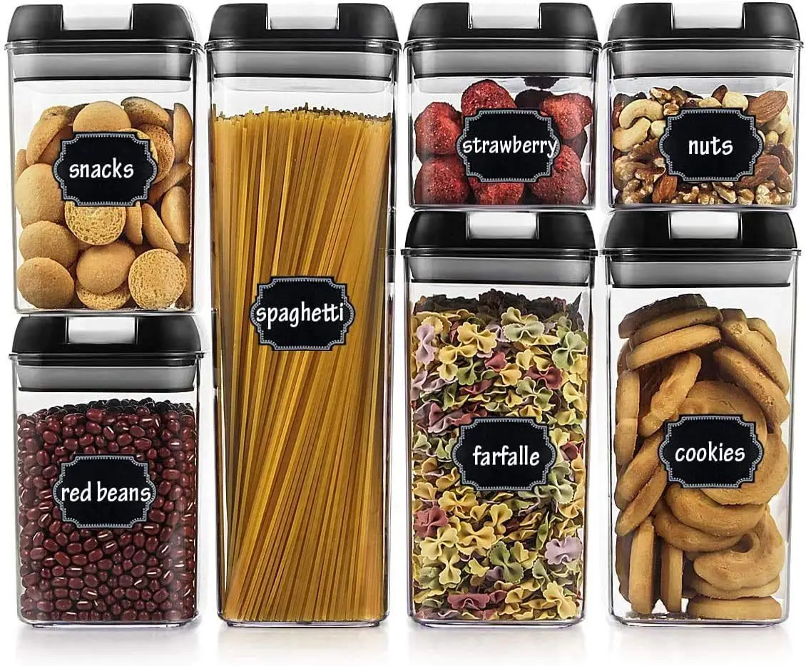 Various Sizes Food Storage Organization 7 Pack Plastic Food Containers with Lid Lock for Kitchen and Pantry