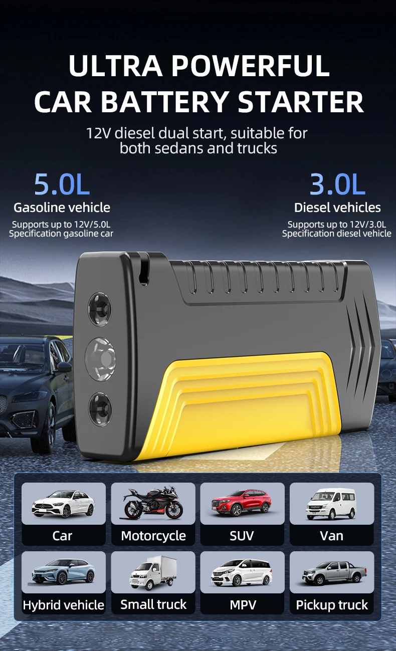 2 In 1 Multi-function Jump Starter With Air Pump Portable Car Jump Starter 12v Battery Booster Pack With Air Compressor
