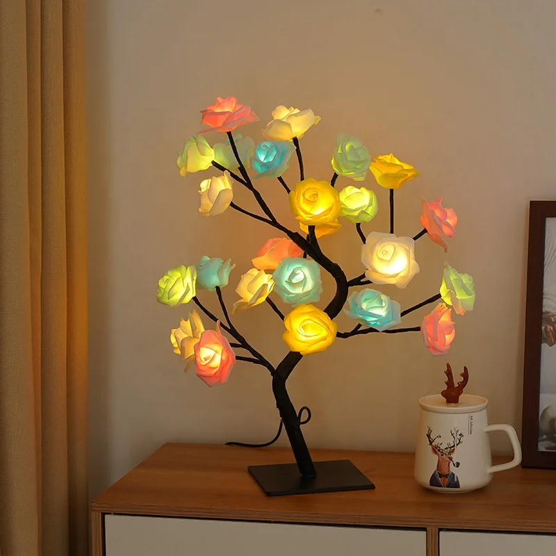 Led Rose Flower Table  Lamp  Decoration Bedroom Night Light Wedding Party
