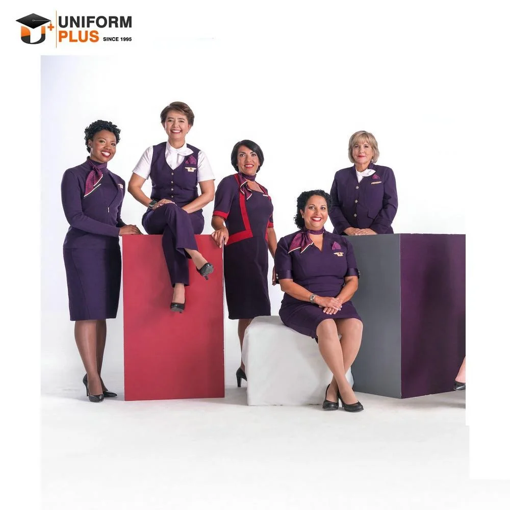 flight attendant uniforms purple plus size air hostess costume