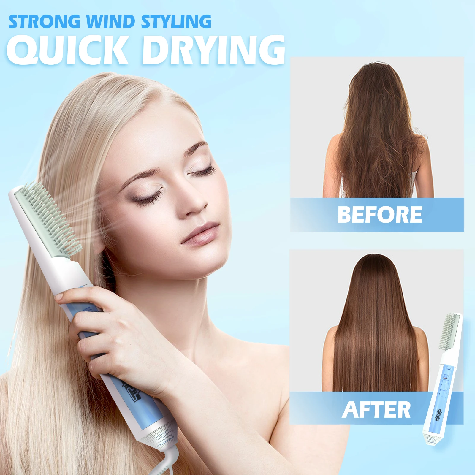 DSP Hair Curler Straightener Blower Brush Hot Air Brush One Step Hair Electric Comb Fast Heating Hair Dryer Brush
