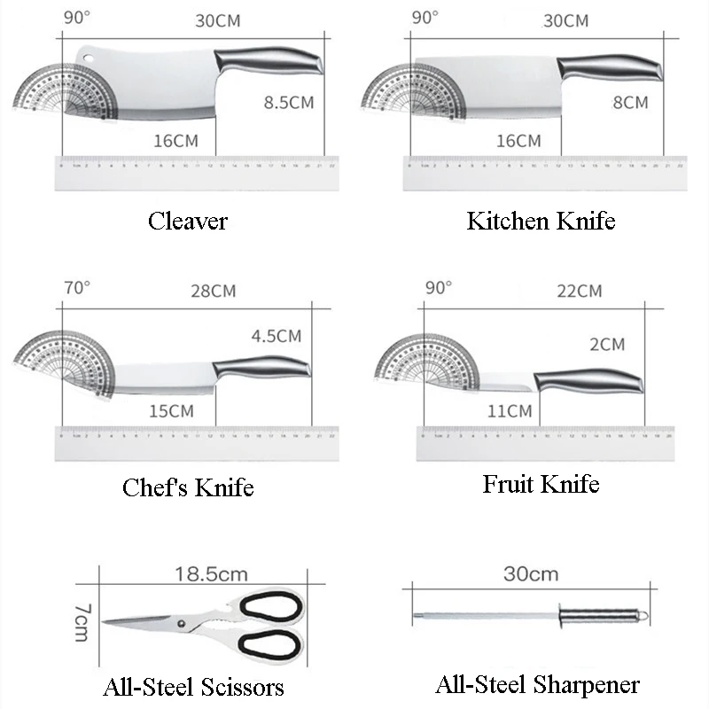 Seven-Piece Kitchen Knife Set Acrylic Square Tool Holder with Stainless Steel Blades Gift for Home Kitchen Use