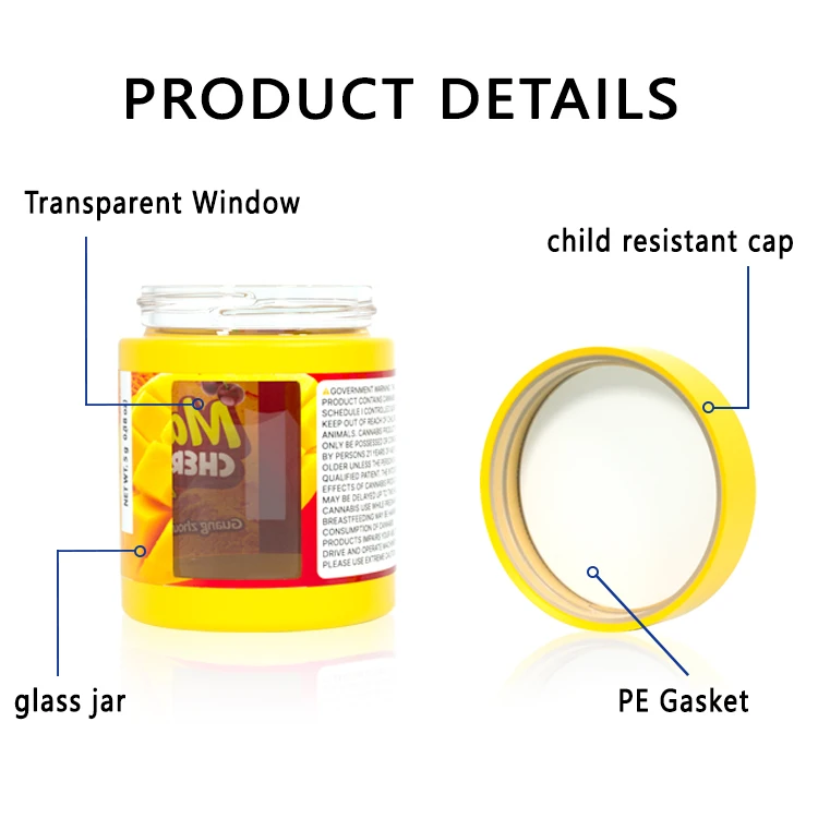 3.5g Custom Label Childproof Clear Window Jar Airtight Magnifying Lid Child Resistant Magnifying Glass Jar For Herb Dry Flower