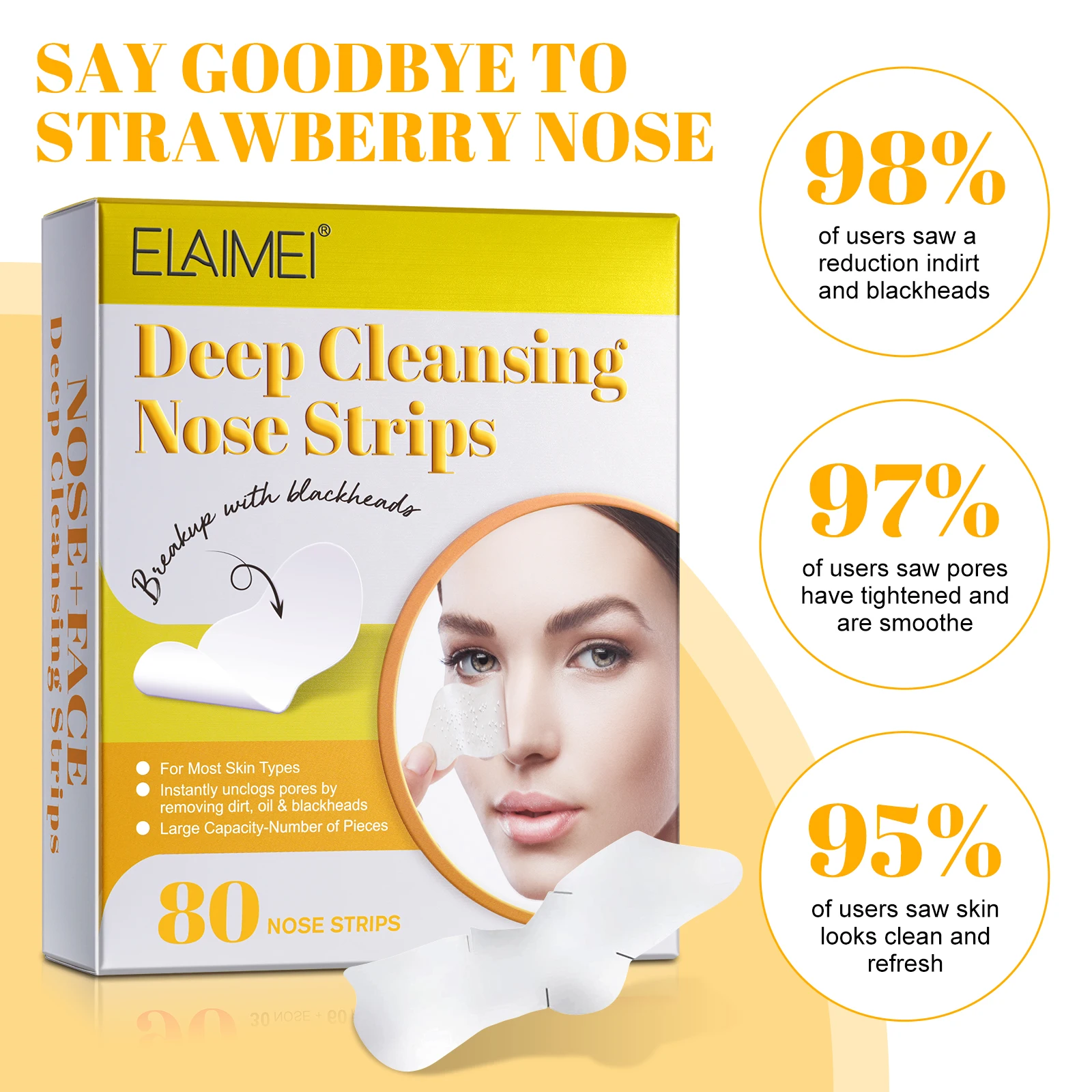 80 Pcs Blackhead Removal Deep Cleansing White Nose Pore  Strips for Blackheads