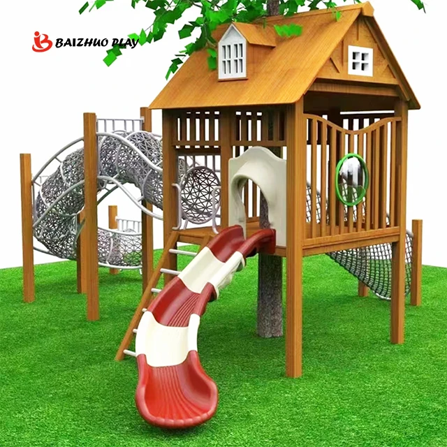 Cheap price playground equipment wooden outdoor wood play set backyard wooden play