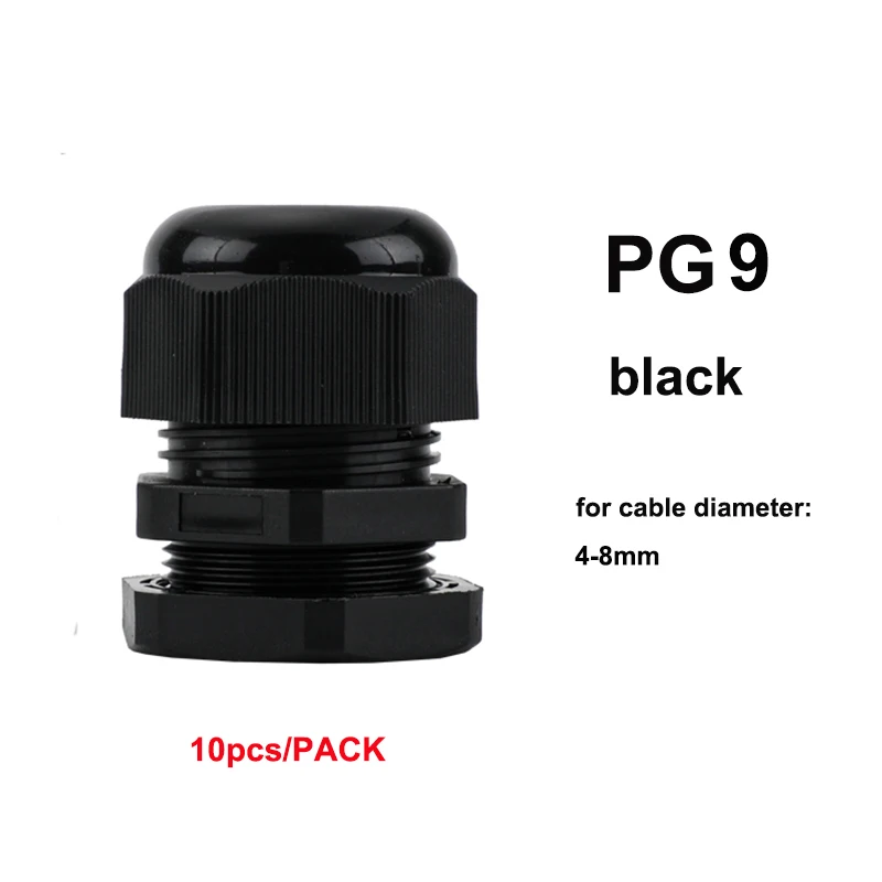 Waterproof Cable Gland 10pcs Cable entry IP68 PG7 for 3-6.5mm PG9 PG11 PG13.5 PG16 PG19/21/ White Black Nylon Plastic Connector