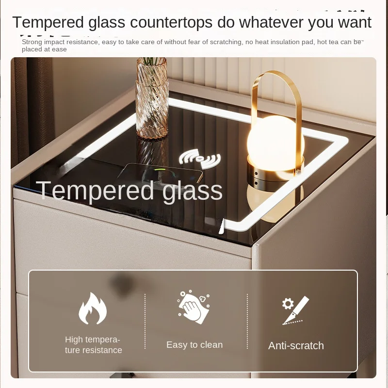 2024 Wholesale Home Furniture Furniture Smart Nightstands Wireless Charging Table Bedside Cabinet for Bedroom Carton Modern