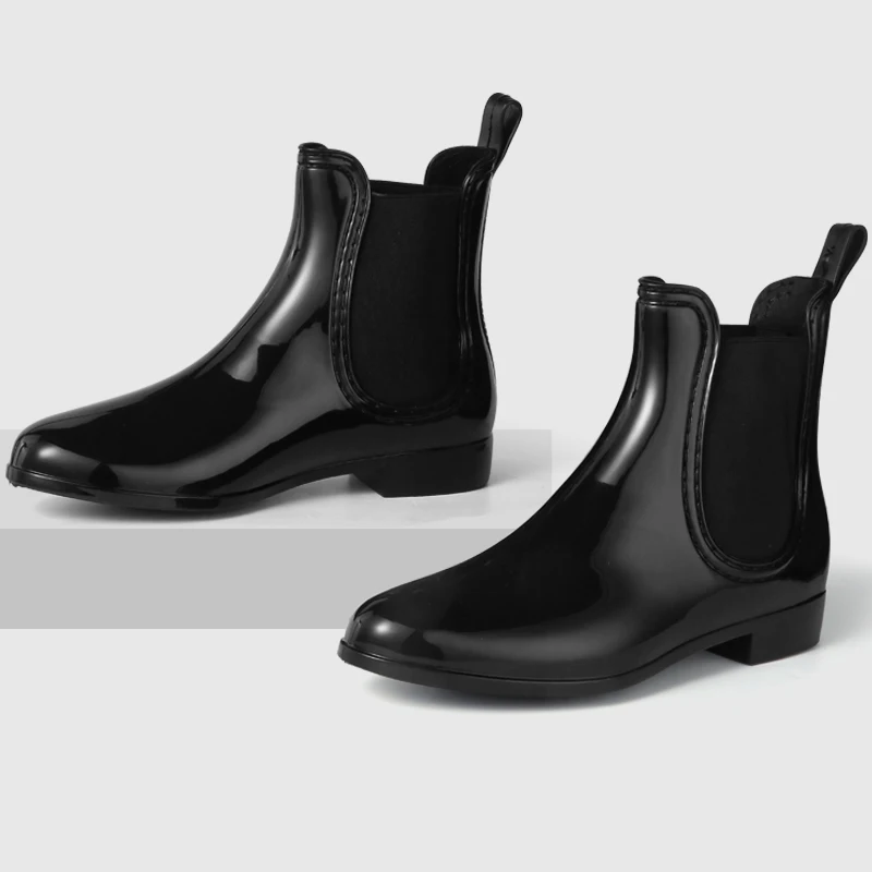 
China Factory Chelsea Black Matte PVC Rain Boots Anti-slip Durable Wellies Boot Waterproof Rain Shoes For Women 