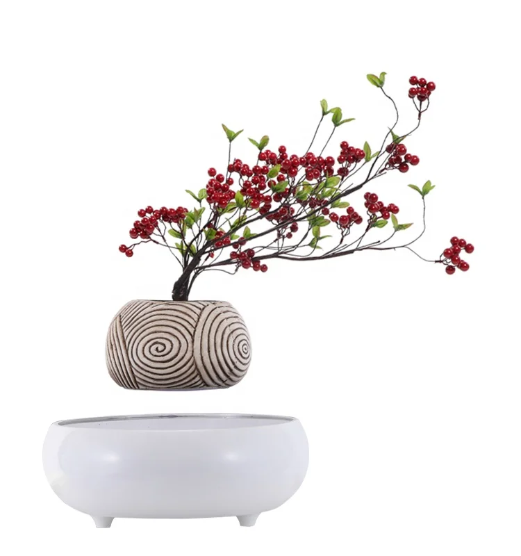 Indoor Decoration Artificial Plants Plastic Tree with Pot Faux Simulation Plantas Magnetic Levitation Floating Bonsai
