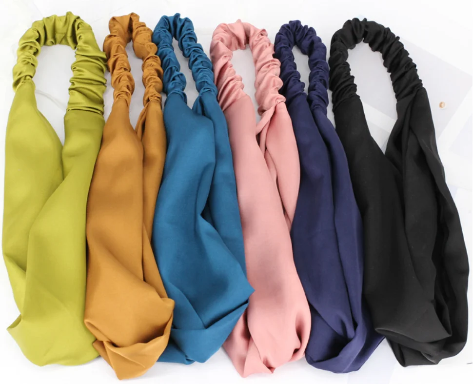 
Artificial Silk Satin Headbands Solid Color Twisted Elastic Hairband Silk Scrunchies For Women 2020 
