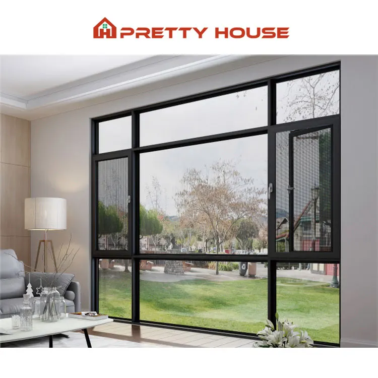Prettyhouse Custom thermal break double glazed aluminum casement windows for house with security mesh