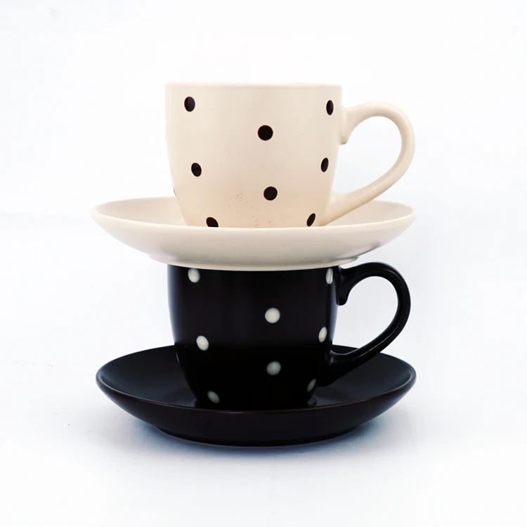  Круглый 8oz горошек handpainting two tone матовый цвет Керамики Оптом чайная чашка с блюдцем