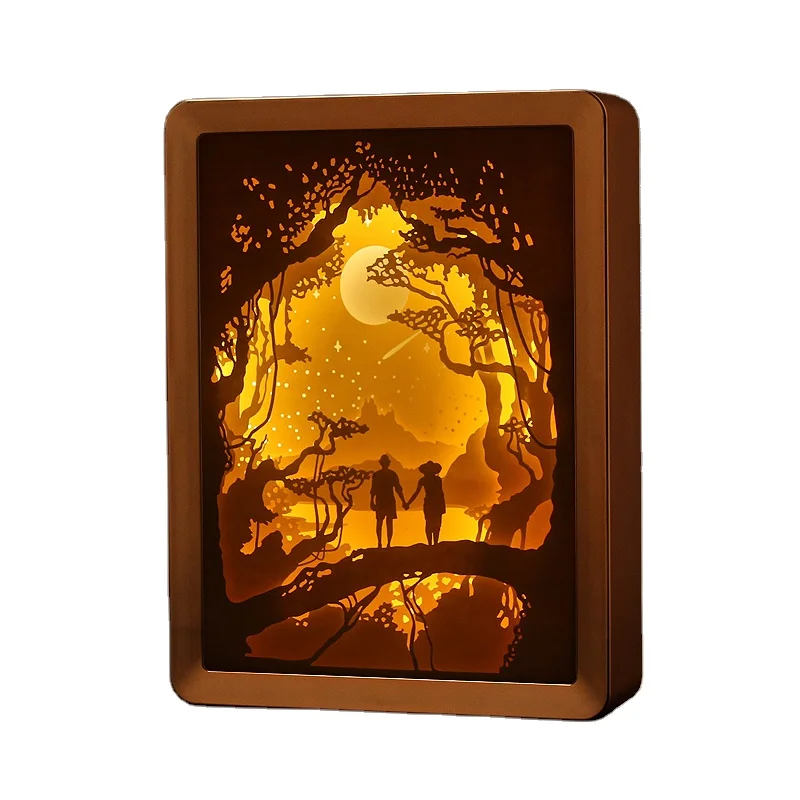 
3D Paper Carving Night Lamp Paper-cut Light Boxes Shadow Box Led Light Paper Sculptures Frame 