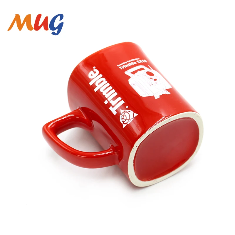 Wholesale low temperature red glazed square ceramic coffee mugs custom logo
