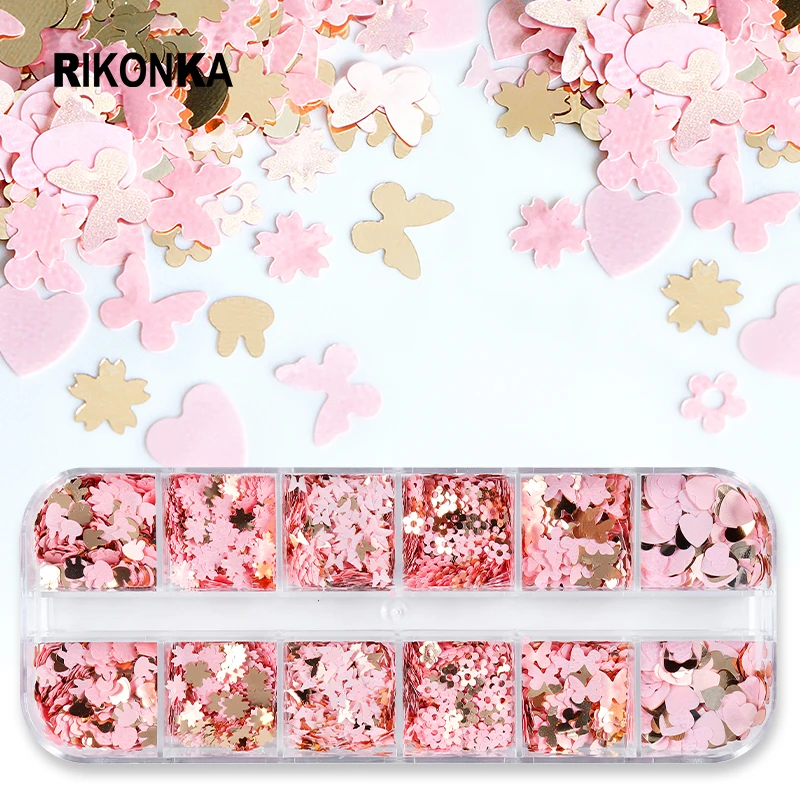 3D Butterfly Flower Pink Gold Nail Art Sequins Sakura Mixed Rabbit Flakes Kit DIY Summer Charms Nail Supplies For Professionals