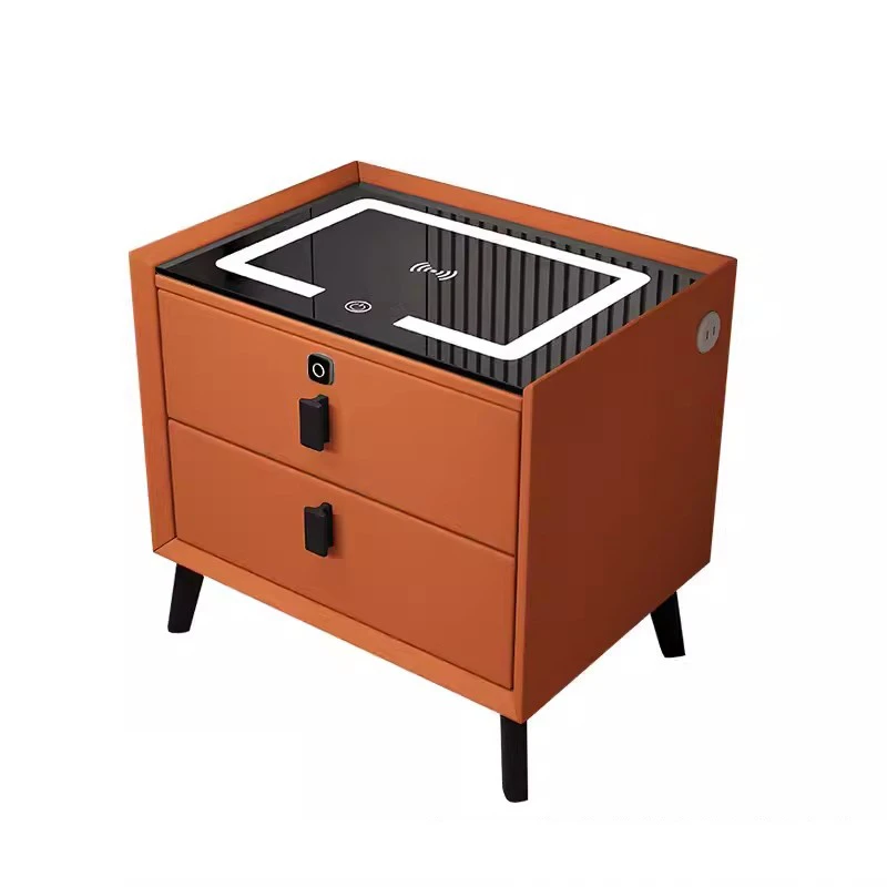 Factory direct sales smart bedside table with wireless induction charging with three-color lighting cabinet solid wood frame