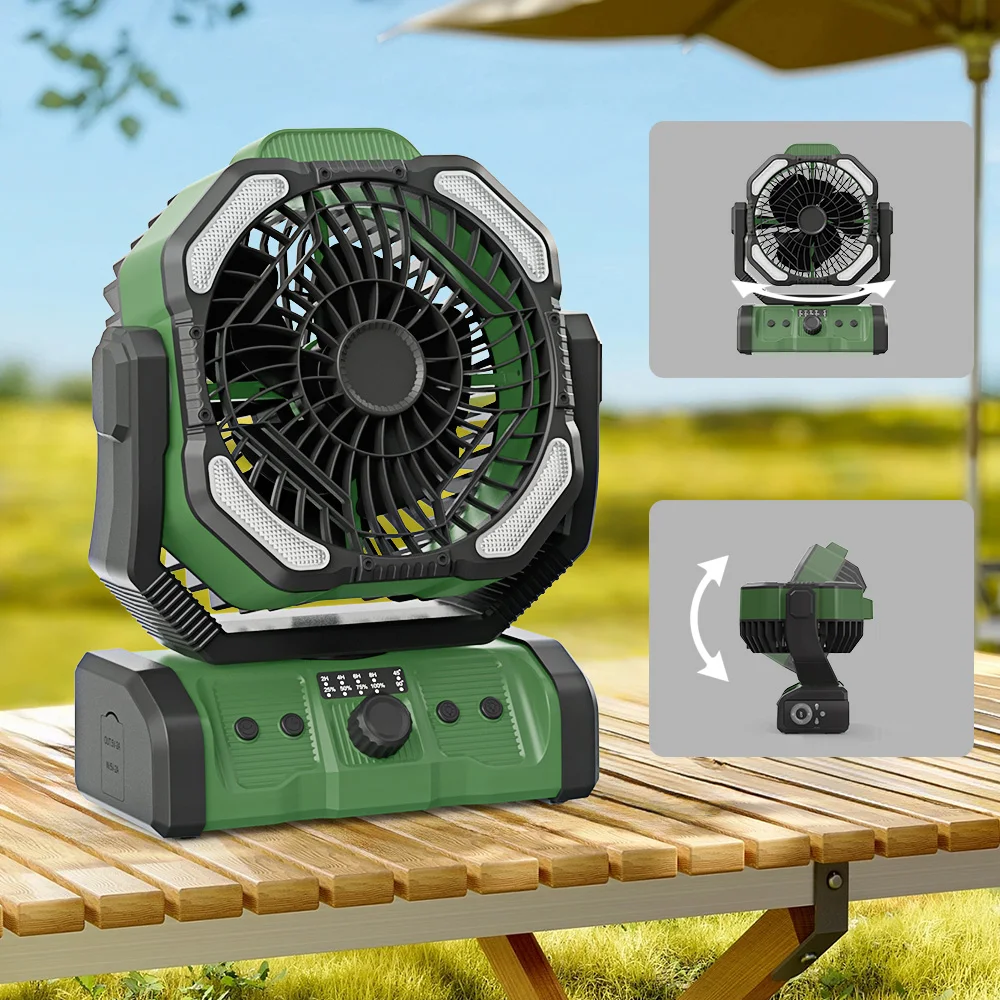 DELI Double Motor Camping Fan 20000mAh Battery With Led Lights USB Rechargeable Fan Automatically Oscillating Tent Outdoor Fan