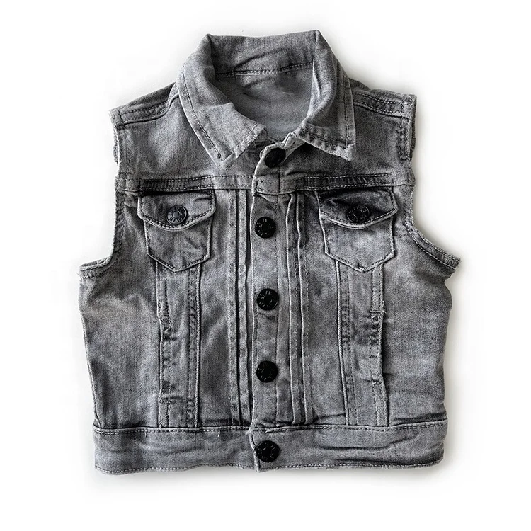 Custom Design Denim Vest For Kids Baby Boy Grey Denim Clothing Casual Boys Jacket