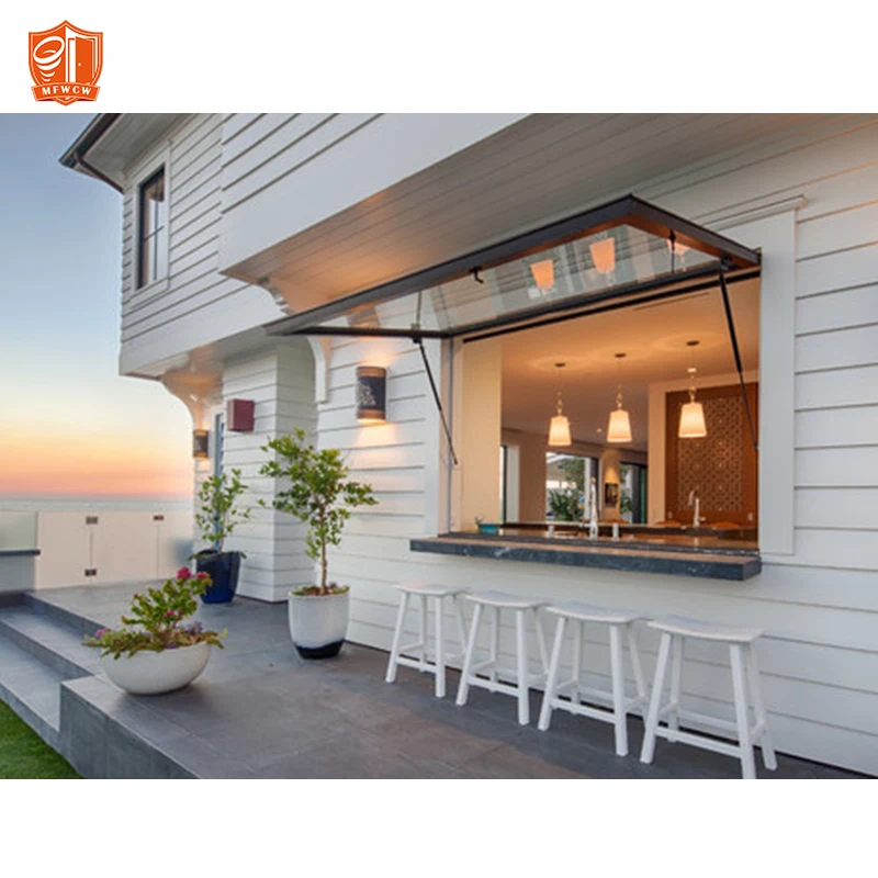 Thermal Break Aluminium Gas Strut Pass Through Windows Top Hung Gas Strut Window Push Out Gas Strut Window For Kitchen Bar