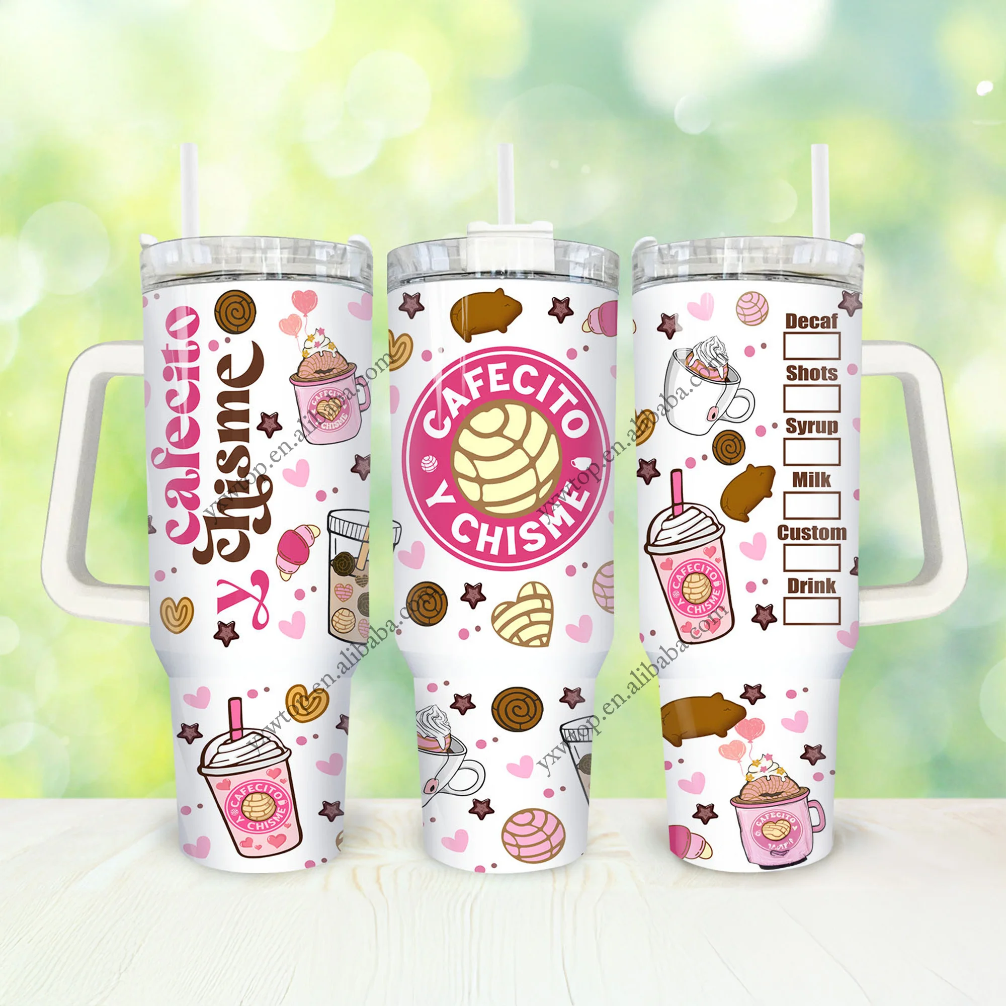 valentines gift Custom logo printed mexican cafecito y chisme Concha portable 40oz stainless steel insulated coffee tumbler mugs