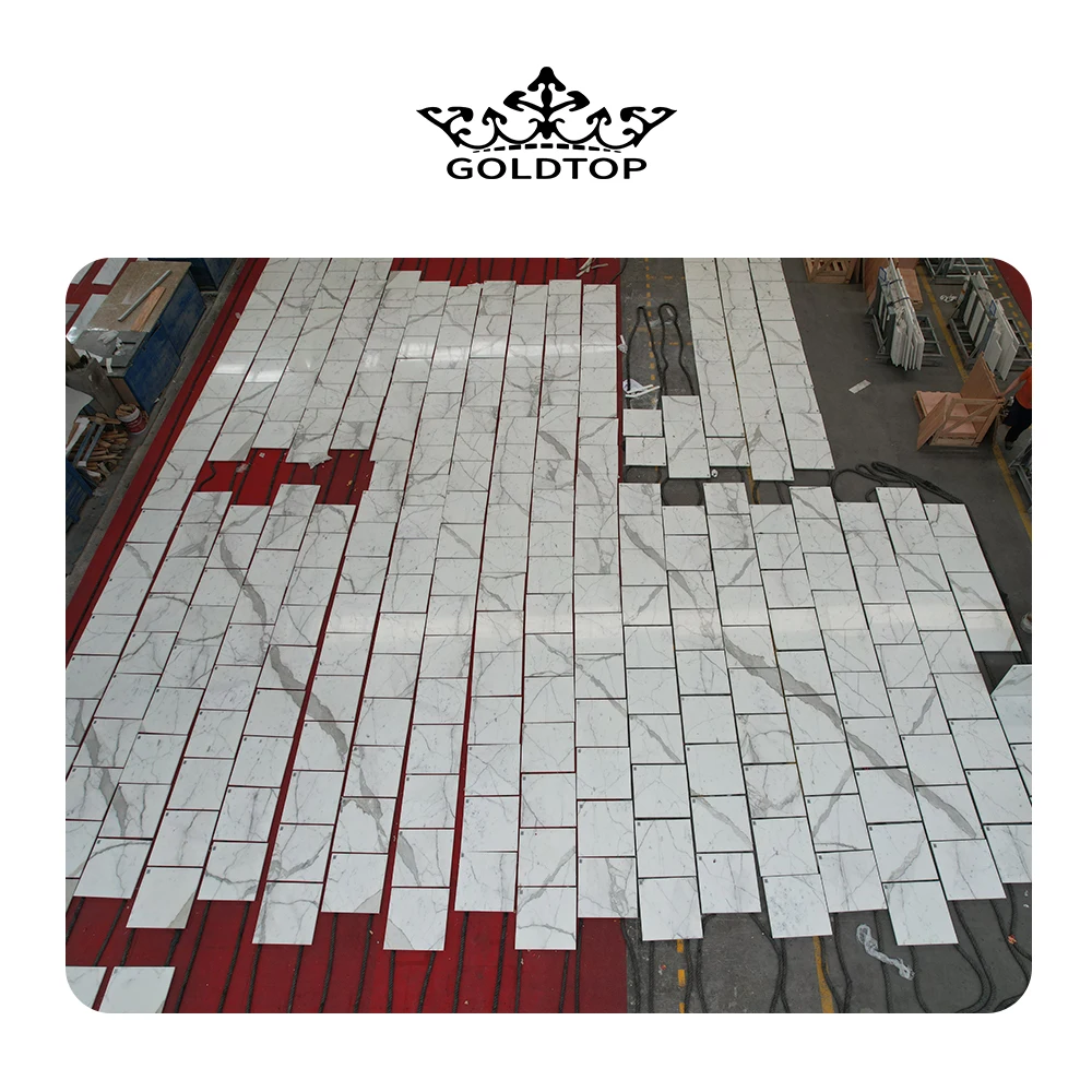 GOLDTOP OEM/ODM Marmore Fayans Hot Sale Polished Italy Calacatta White Wall Floor Marble Tiles for AURA BY AQUALAND