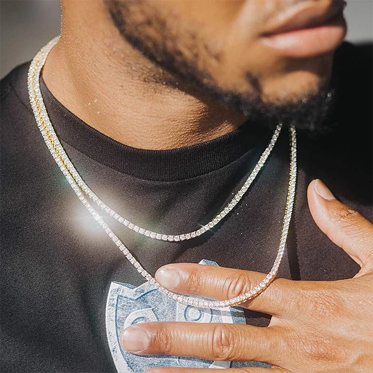 Бижутерия 2-6 5 мм VVS Moissanite с бриллиантами цепочка для тенниса колье браслет хип-хоп 925 Стерлинговое Серебро