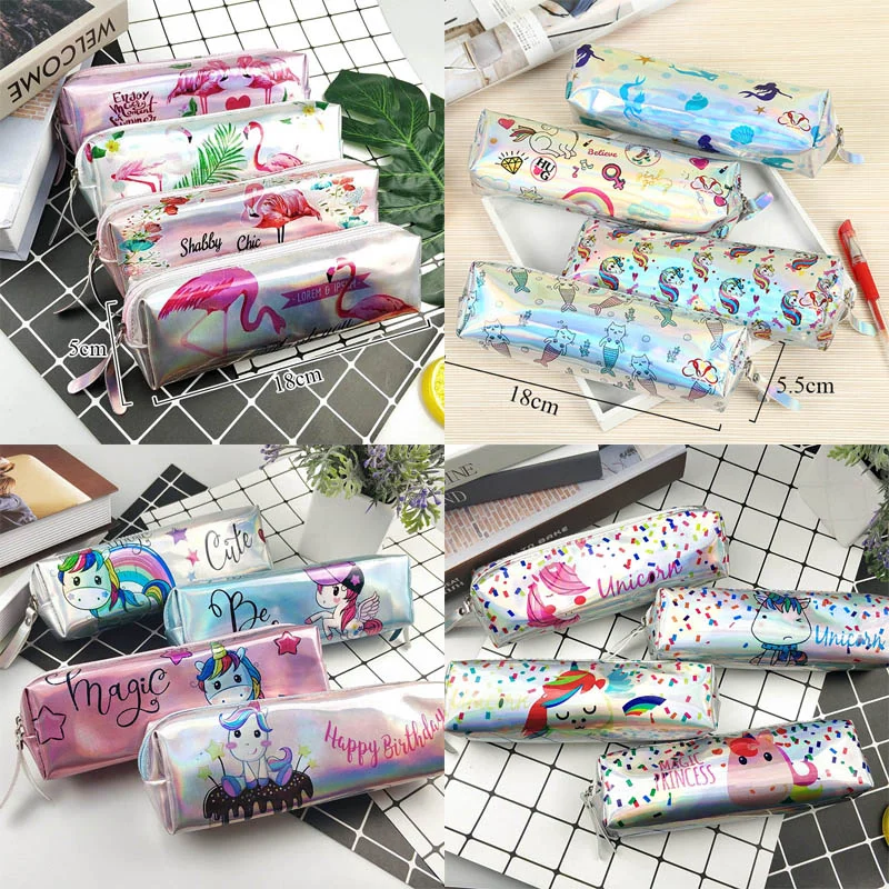 Unicorn Flamingo Large Capacity Cute School Pencil Bag For Girls Kids Office Stationery