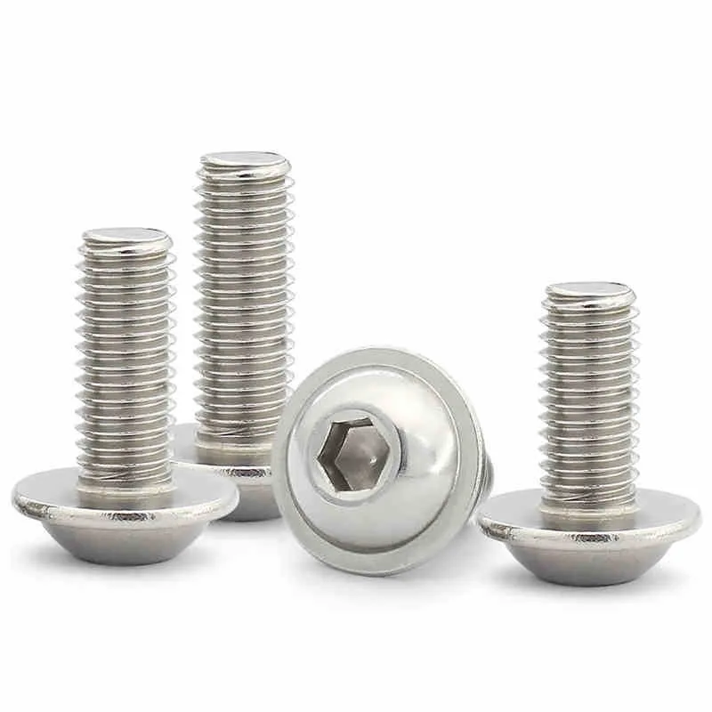 ISO7380.2 Stainless Steel 304 Button Wafer Hex Socket Head Screw  With Washer Collar Screws Bolt
