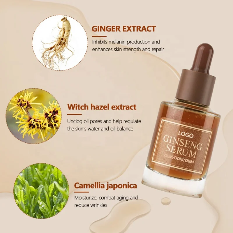 Manufacturer Custom 30ML Skin Care Beauty Product Repairing Moisturizing Anti-aging Anti Wrinkle Ginseng Serum for face