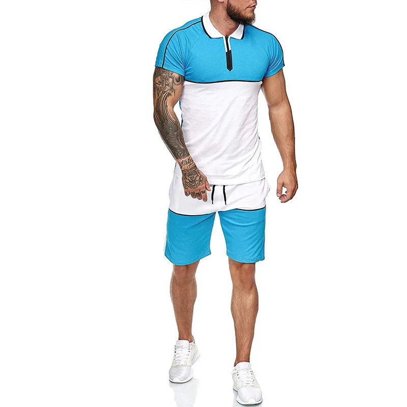 Wholesale plain tracksuit two piece polo shirt short set jogging suits with logo