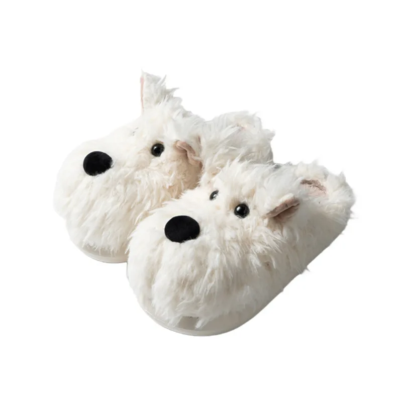 Cute Dog Fuzzy Animal Plush Lady Cartoon Slippers Warm Home Indoor Winter Shoes Fashion Fur Slippers For Women