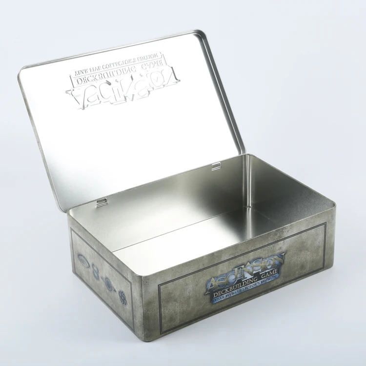 Large rectangle tin box with hinged lid metal storage tin box
