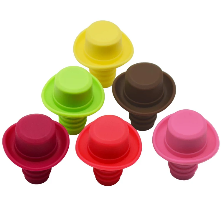 Wholesales Bar Accessories Cowboy Hat Design Reusable BPA Free Silicone Custom Wine Bottle Stopper