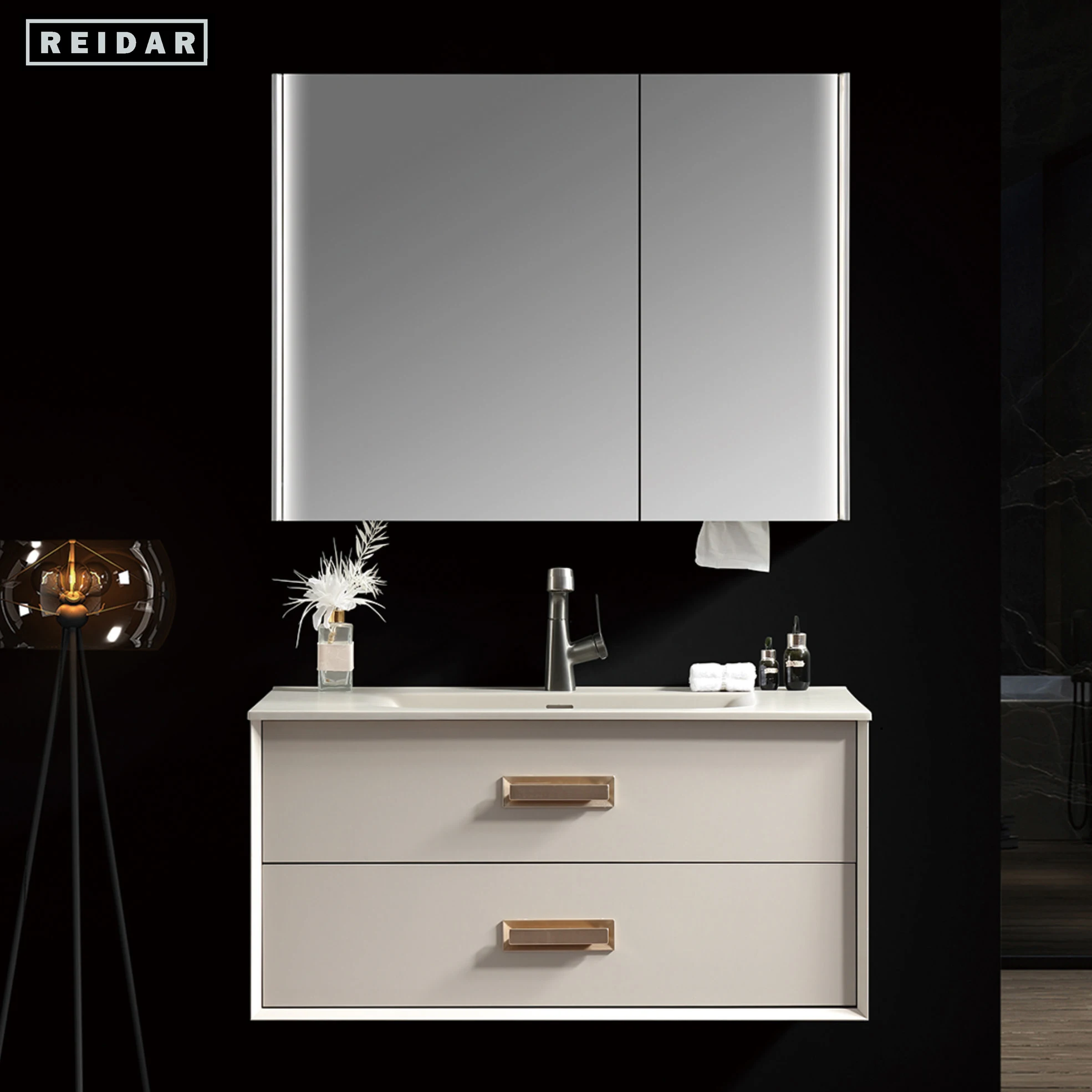 Luxury Customize PVC Bathroom Vanities  Single Basin Bath Cabinet Sink With Countertop Hand Wash Basin With Smart Mirror