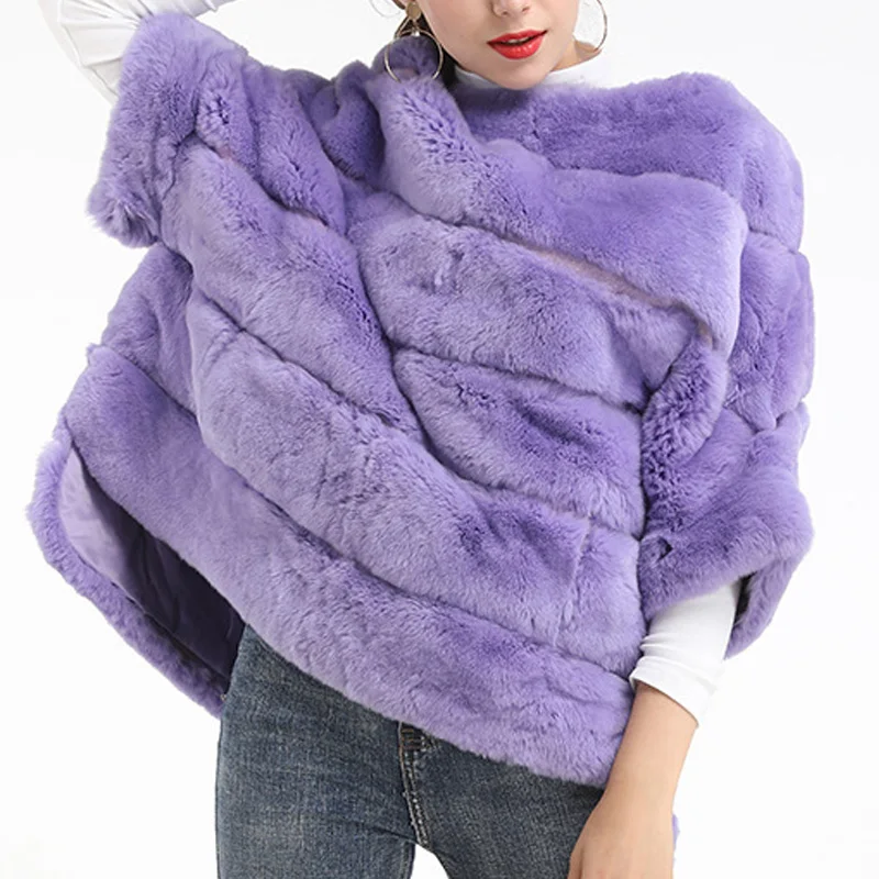 Real rex rabbit fur pullover bat sleeve fur style zipper coats lady fur fashion overcoat