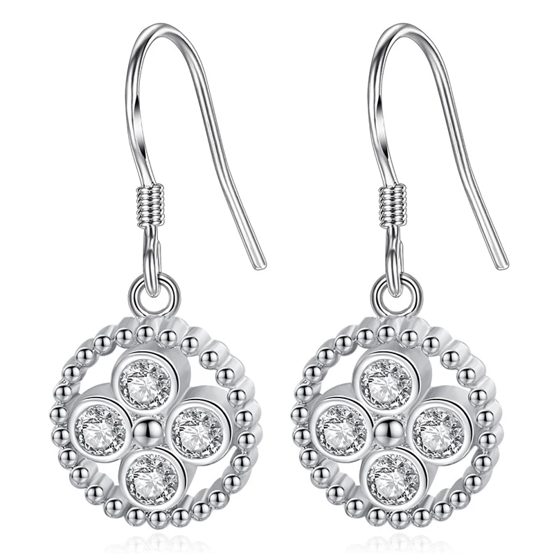 Grace Snow Winter Zircon Silver White Flower Snowflake Earrings