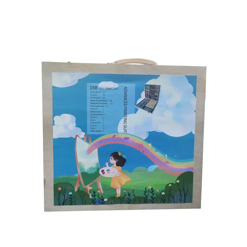 158pcs Back To School Kids Drawing Painting Water Color Pencil Crayons Wooden Box Art Set