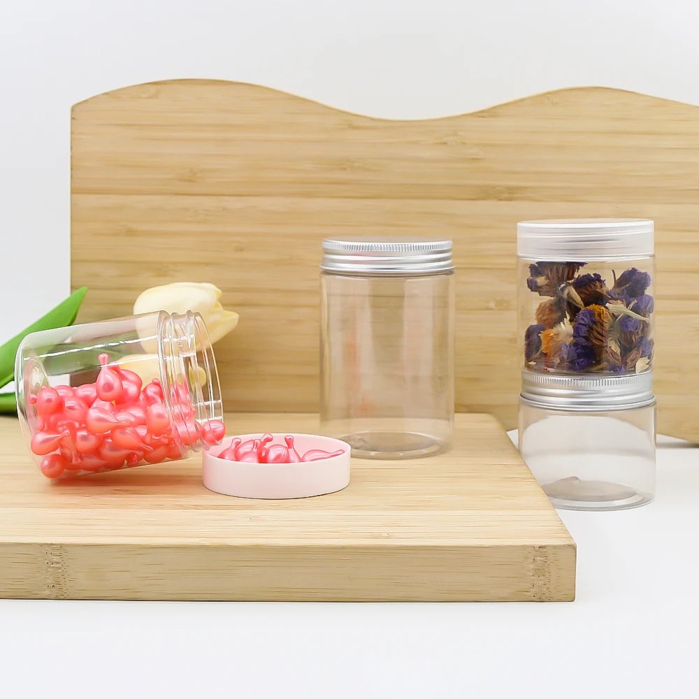 50ml 80ml 100ml 120ml 150ml 200ml 250ml 500ml 8 oz PS PET clear cosmetic cream jars plastic body scrub container with Black lids