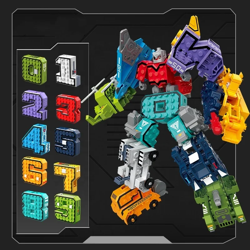 Kaili number deformation robot toys kids educational math learning 0-9 digital building blocks set toy robots