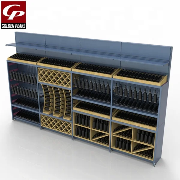 New Design Steel Supermarket Shopping Display Red Wine Shelf Wall Shelves 01