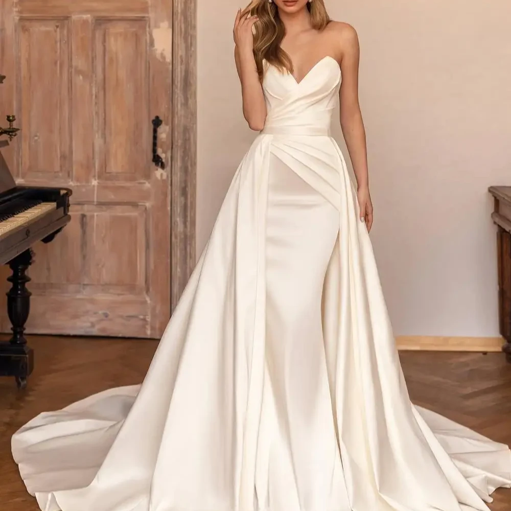 S1092T 2024 Элегантное свадебное платье в пол стиле рыбий хвост с кружевной отделкой обмотка талии Часовня Поезд африканские невесты