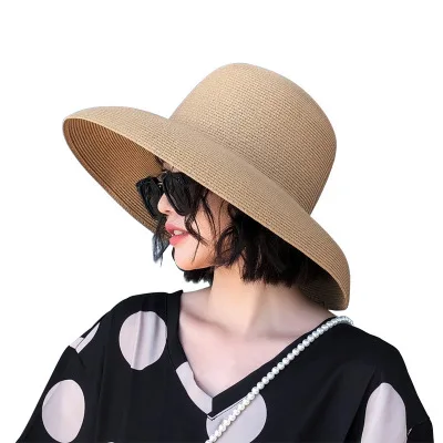 Fashion Elegant Ladies Spring Summer Beach Uv Sun Hat Handmade Hepburn Style Big Wide Brim Flat Straw Bucket Hats Sombrero Women